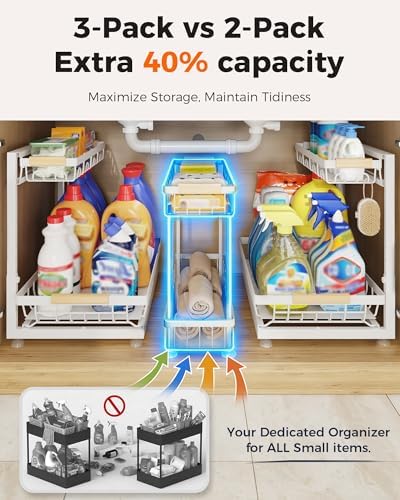 Sevenblue 3-Pack 2-Tier Height Adjustable Under Sink Organizer, White