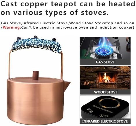 YJX Pure Copper Stovetop Tea Kettle, 1500ml