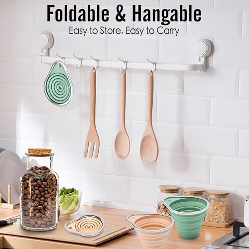 Stainless Steel Rim Silicone Collapsible Funnel Set, 2 Pack Large &