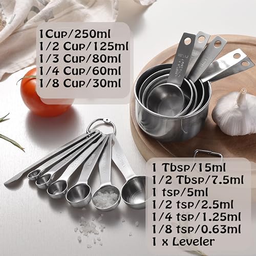 Stainless Steel Measuring Cups & Spoons Set, 12 Pieces Kitchen