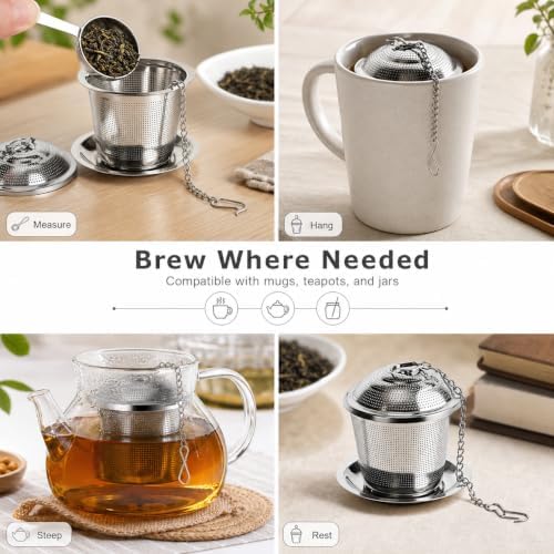 QWORK Tea Infuser Set of 2 with Scoop & Drip Trays – 304 Stainless