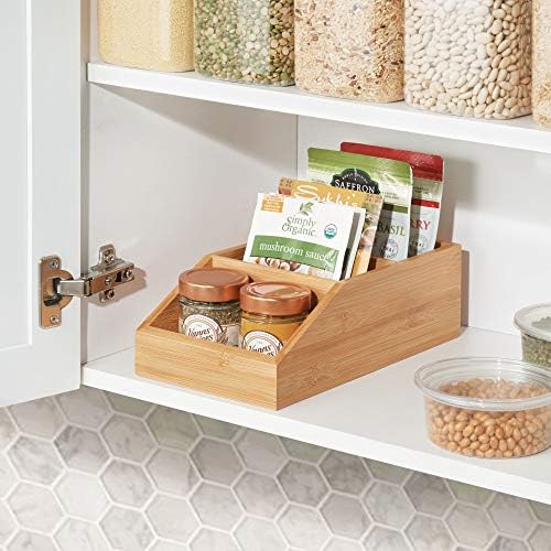mDesign Bamboo Wood Food Storage Bin with Divided 3 Compartments and