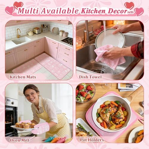 10 Pcs Pink Kitchen Dish Towels Pot Holders Oven Mitts Glove Rustic