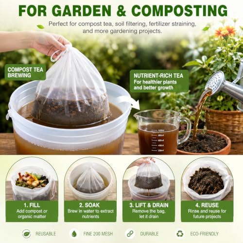 Nut Milk Bags 10 Pack, Reusable 200 Mesh Strainer Bags, 2 Sizes, 5