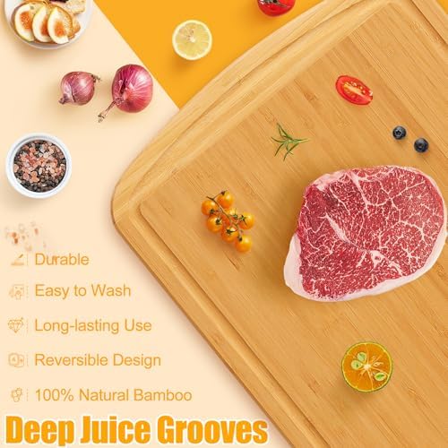 Homaxy Organic Bamboo Cutting Boards Set for Kitchen Set of 2, Wooden