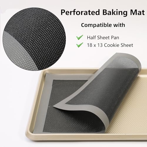 AMYONE Perforated Silicone Baking Mats, 2 PCS Gray Mesh Baking Mats