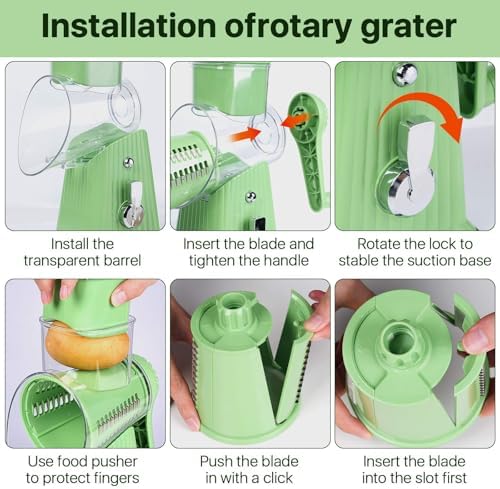 Rotary Cheese Grater with 5 Blades, Mint Green
