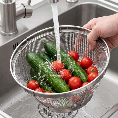 Rice Strainer Fine Mesh, Stainless Steel Colander Fine Mesh Strainer