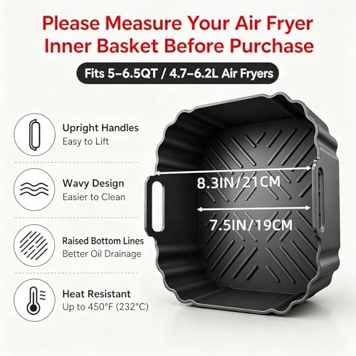 8.5 Inch Square Silicone Air Fryer Liners for Ninja AF141 AF181,2 Pack