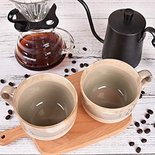 Bosmarlin Large Ceramic Coffee Mug Set of 2, Stoneware Jumbo Latte