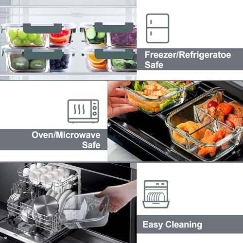 VERONES 5 PACK 36 OZ Glass Food Storage Containers, Grey