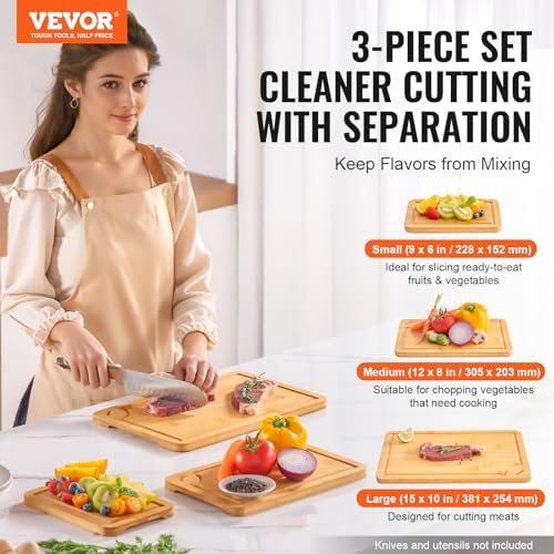 VEVOR Cutting Board 3 Pieces, Premium Versatile Bamboo Cutting Board