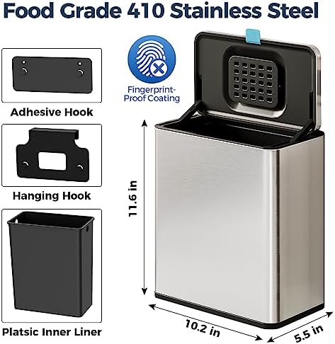 Stainless Steel Hanging Compost Bin, 2 Gallon, with Lid