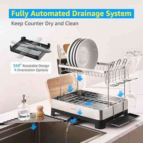 SUNLY 2-Tier Dish Drying Rack, 304 Stainless Steel, Black