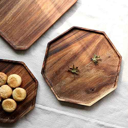 2 Acacia Wooden Trays Serving Platter Cheese Veggie Round Charcuterie Board