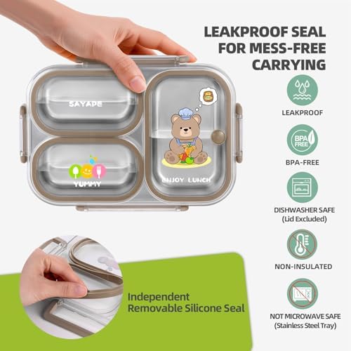 SAYAPE Stainless Steel Bento Lunch Box for Kids, 26.4 oz Leak-Proof