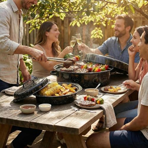 Enamel Roasting Pan With Lid and Rack 13" 18"Granite Roaster Pans Set With Rack Suitable Cooking Poultry Baking Turkey Bread Beef High Temperature Resistance,Dishwasher Safe,Holiday Gifts CookWare