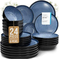 24 Piece Stoneware Dinnerware Set for 8, Handcrafted Plates and Bowls Set