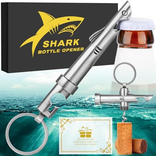 LKKCHER 2-in-1 Shark Bottle Opener, Novelty Keychain Corkscrew Wine