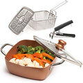 Moss & Stone 5 Pcs Deep Fry Pan Set with Fry Basket, 5 Qt Copper Pan