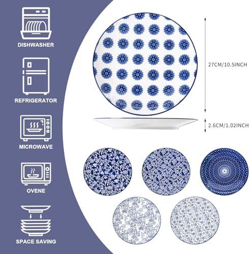 10.5 Inch Ceramic Dinner Plates Set of 6