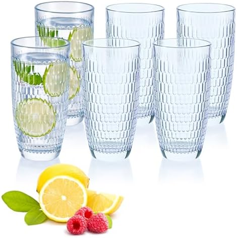 Highball Beverage Glasses Set of 6 Romantic Colored Thick & Heavy Base