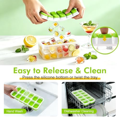 Ice Cube Tray with Lid and Bin - 4 Pack 48 Cubes Stackable Freezer