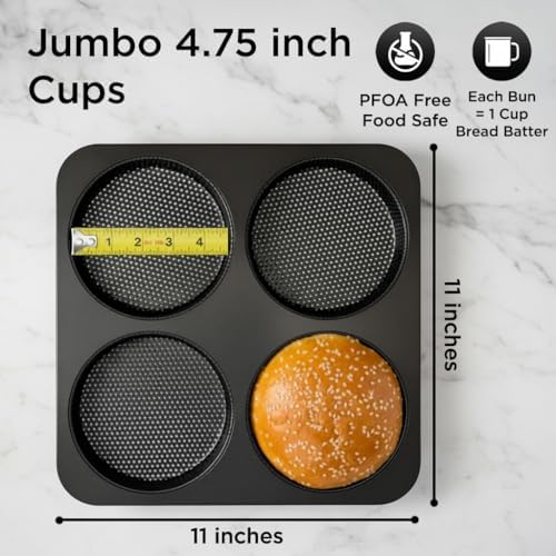 Wrenbury Hamburger Bun Pan Carbon Steel Nonstick - 4-Cavity Baking
