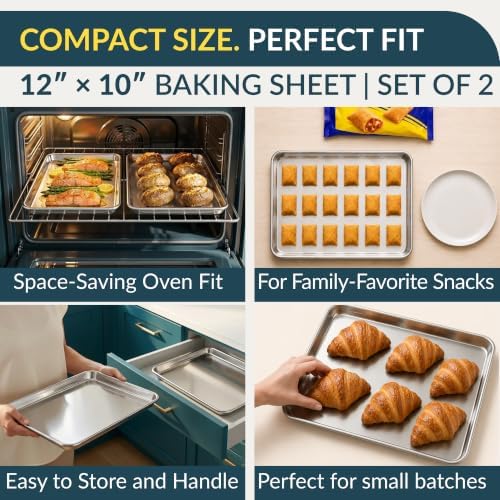 Stainless Steel Cookie Sheet Set of 2, 12" Quarter Baking Sheet Pans