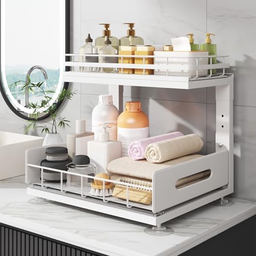 Under Sink Organizer Upgrade To Professional Rails,2-Tier Dual Pull