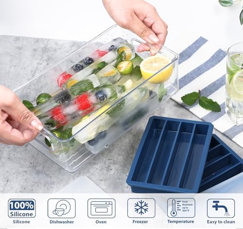 Webake Water Bottle Ice Cube Tray with Silicone Lids, 2 Pcs Long Ice
