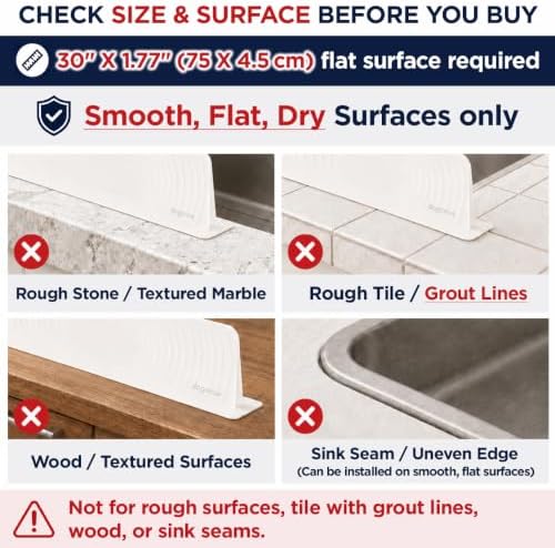 30" (75cm) Kitchen Sink Splash Guard, Silicone Water Guard - White