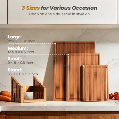 Bamboo Cutting Board for Kitchen, Double-Sided with Stand, Brown