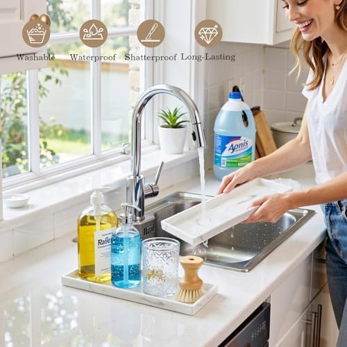 Luxspire 2 Pack Silicone Bathroom Tray, 11.8", Marble White
