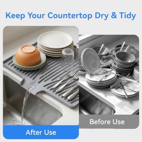 Silicone Dish Drying Mat for Kitchen Counter, Dishwasher Safe