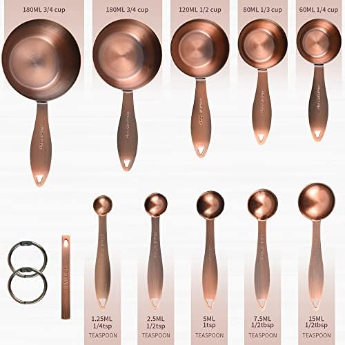 Copper measuring cups and spoons set,Includes Stainless Steel 5