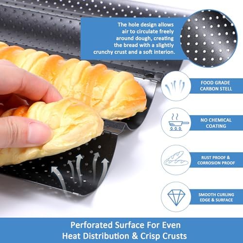 4-Slot French Baguette Pan Set, Non-Stick French Bread Pan, Baguette