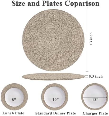 Round Placemats Set of 6, Cotton Rope Woven Table Mats, Hot Pads for