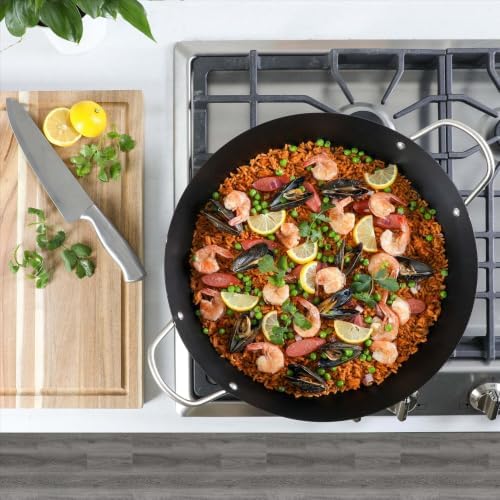 16 Inch Carbon Steel Nonstick Paella Pan, Wide Flat Base Skillet With
