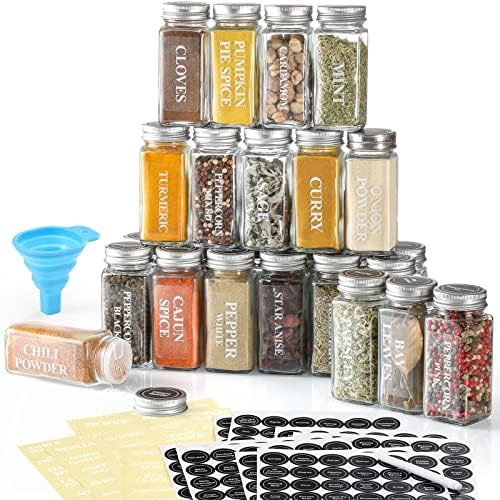 AOZITA 24 Pcs Glass Spice Jars with Labels - 4oz Empty Square Spice