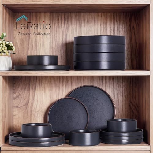 LERATIO Stoneware Dinnerware Sets for 8,24-Piece Matte Plates and Bowls Set