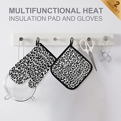 Oven Mitts Quilted Cotton Lining Grey Leopard Print Potholders BBQ