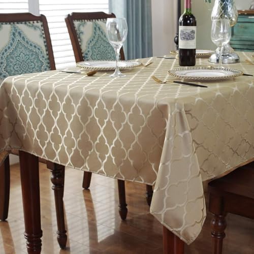 SASTYBALE Jacquard Tablecloth Rectangle, Polyester, Gold, 60" x 120"