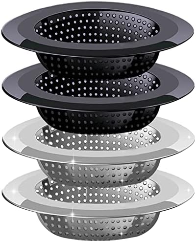 Kitchen Sink Drain Strainer, 4 Pack Stainless Steel and Black Mesh