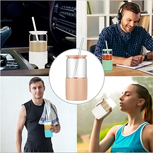 Sunseeke Glass Tumbler with Straw and Lid, 16oz Ice Coffee Cup