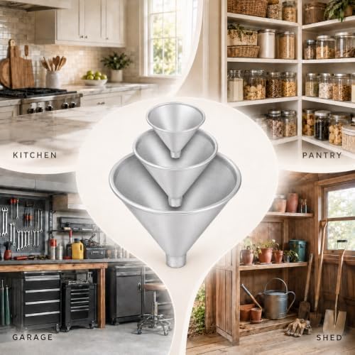 HIC Kitchen Wide-Mouth Aluminum Funnel Set for Liquids and Dry Goods