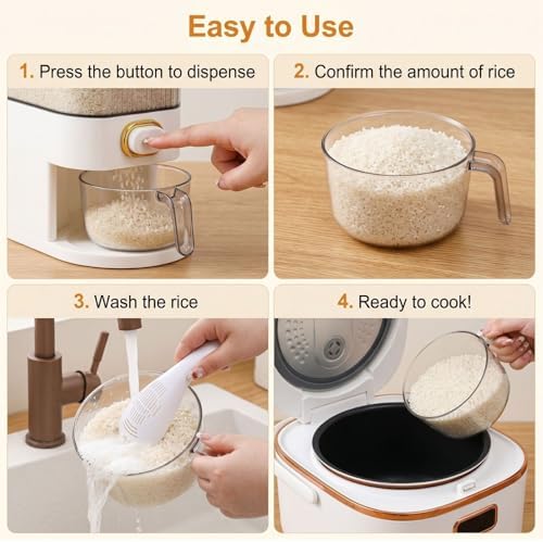 Cididu Clear Rice Holder Dispenser, 22 Lbs Large Grain Storage Container with Measuring Cup, Cylinder Household Food Dispenser Bucket Kitchen Organization for Cereal Oatmeal Coffee Bean Soybean Corn