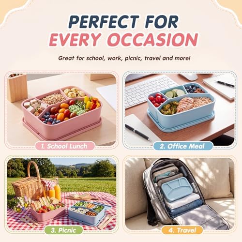 Ziliny 2 Pcs Silicone Bento Box Reusable Lunch Container, Classic
