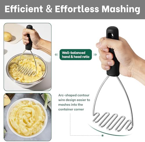 Beneno Ergonomic Soft Grip Stainless Steel Potato Masher, Black