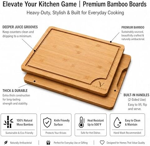 3-Piece Bamboo Cutting Board Set with Storage Stand, Carbonized Bamboo